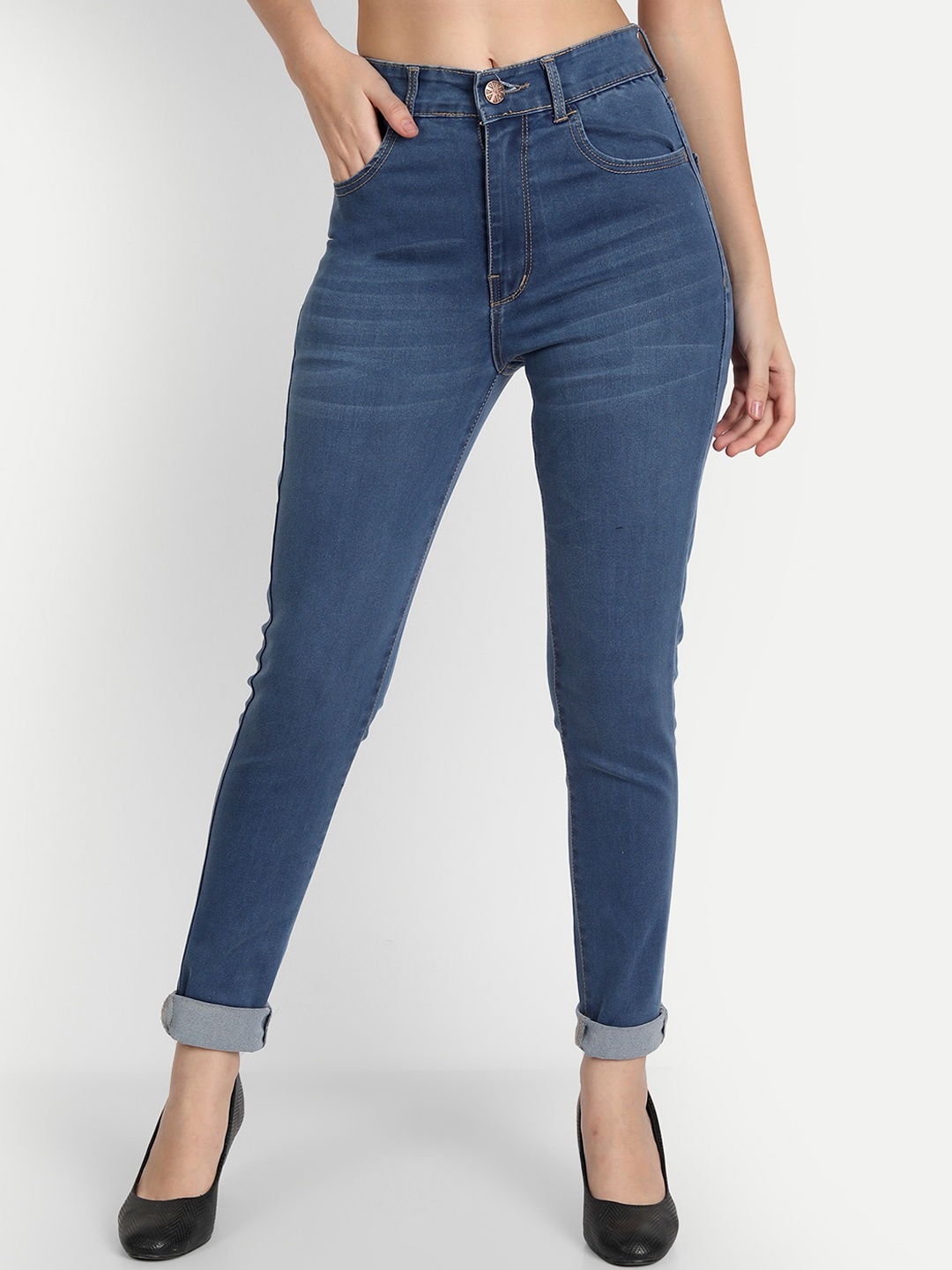 

BAESD Women Jean Skinny Fit Denim Cotton High-Rise Stretchable Jeans, Blue