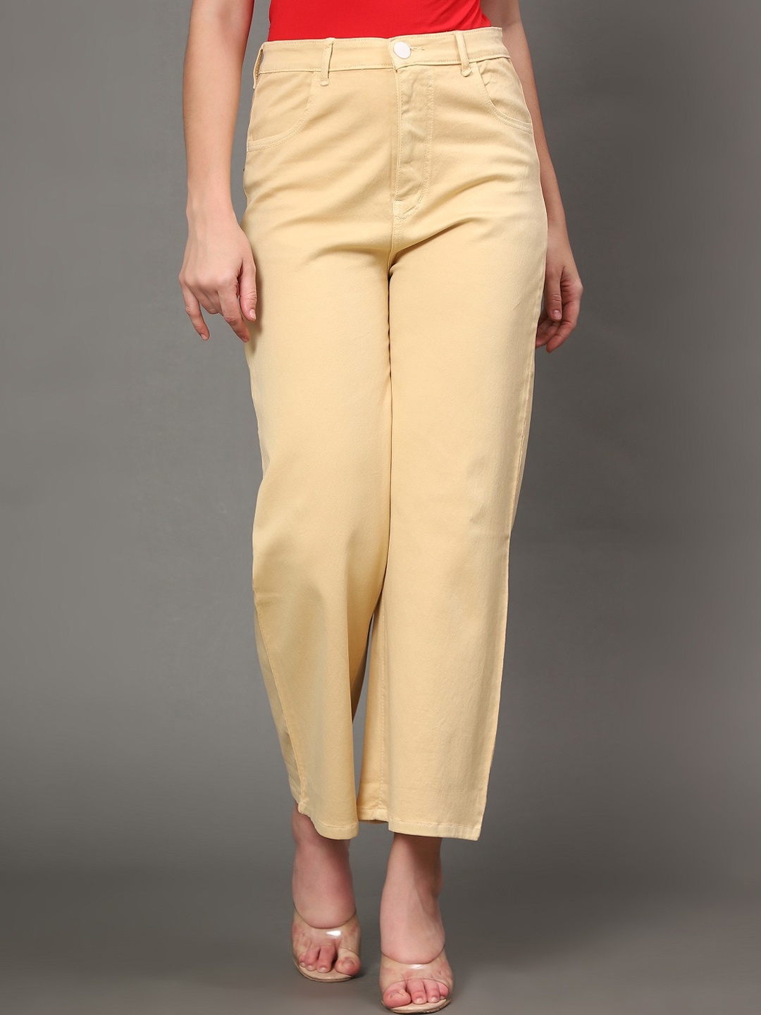 

BAESD Women Jean Relaxed Fit High-Rise Coloured Cotton Jeans, Yellow