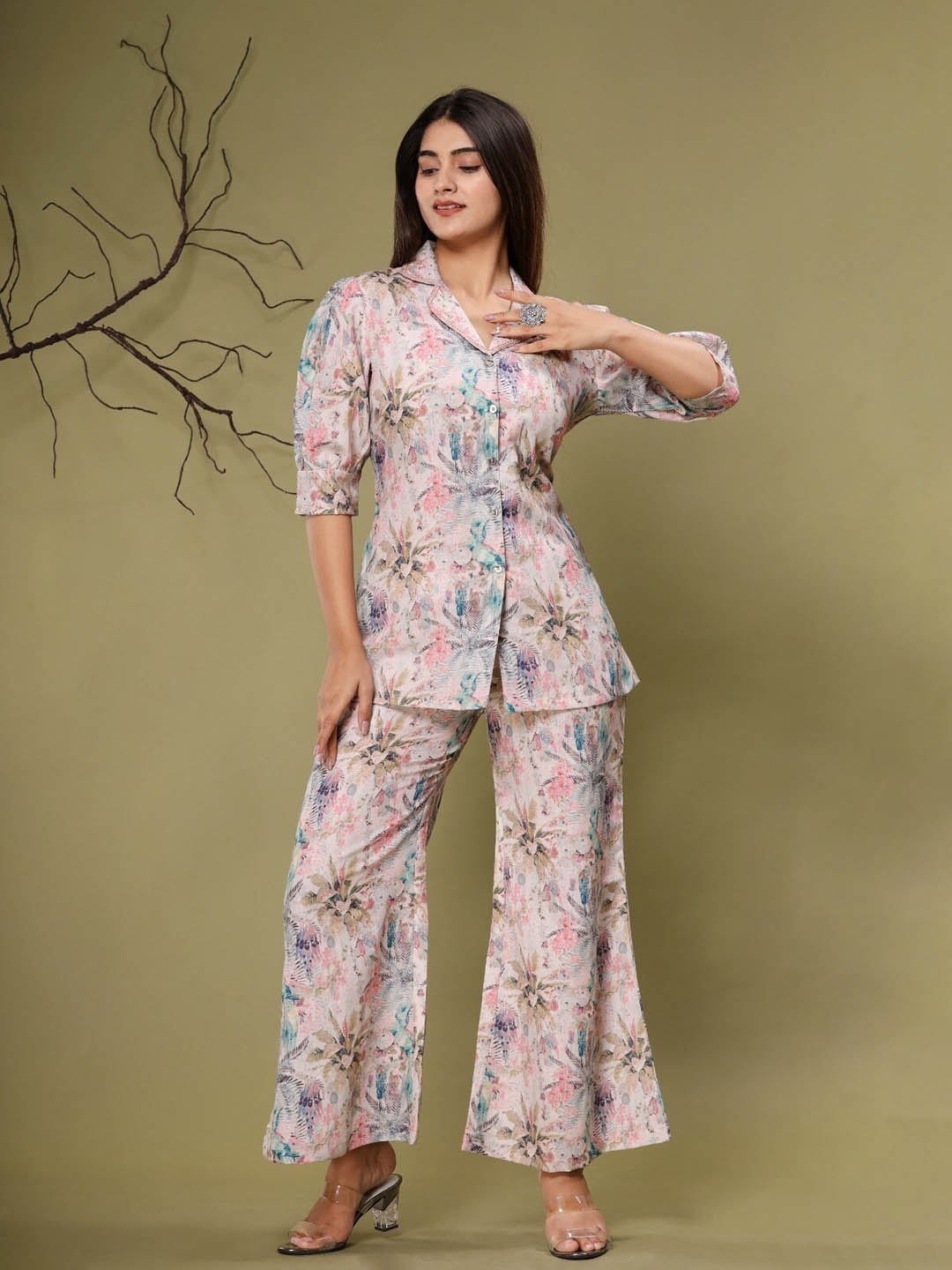 

Meena Bazaar Floral Printed Co-Ord Set, Cream