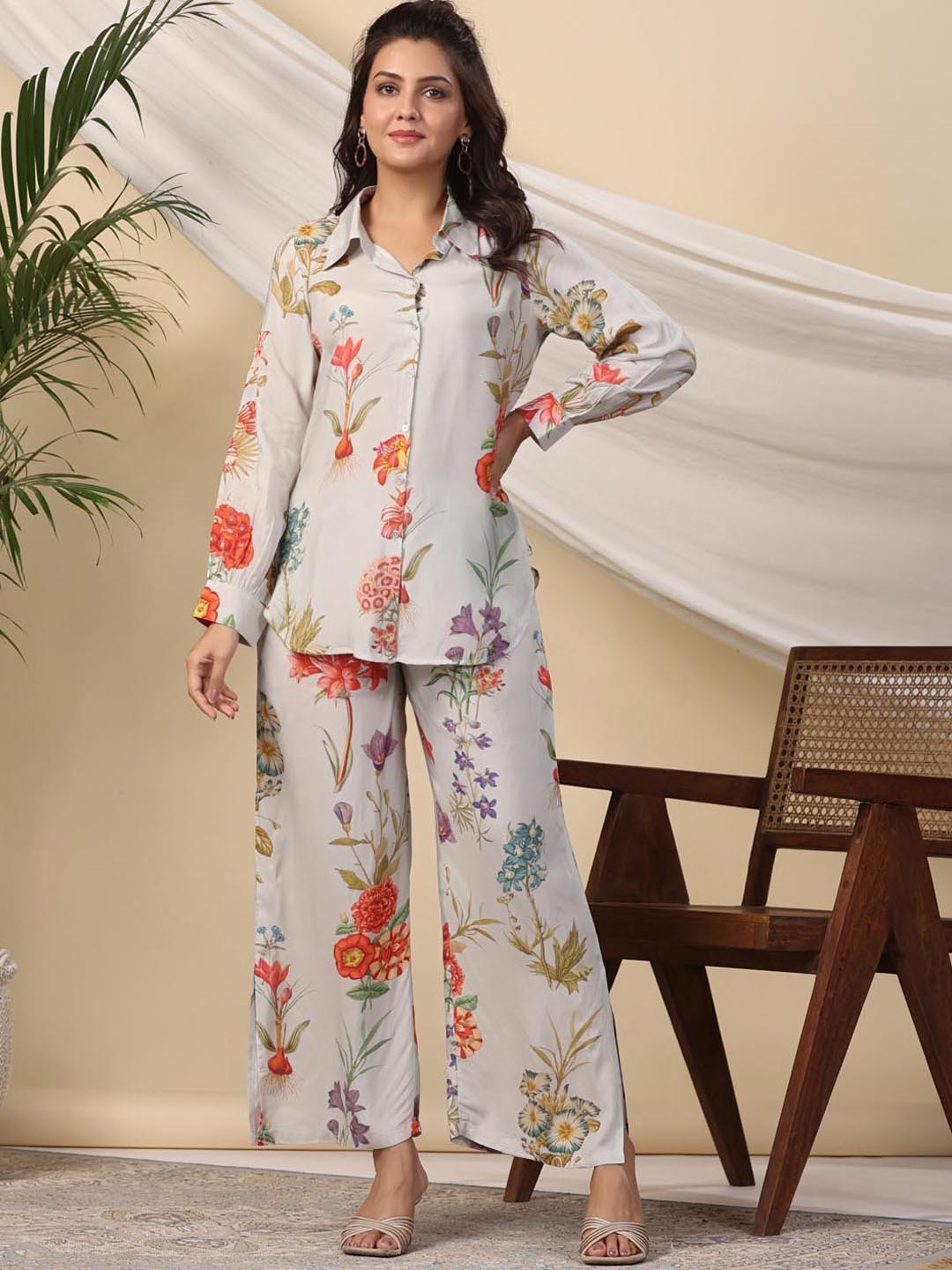 

Meena Bazaar Floral Printed Co-ord Set, Off white