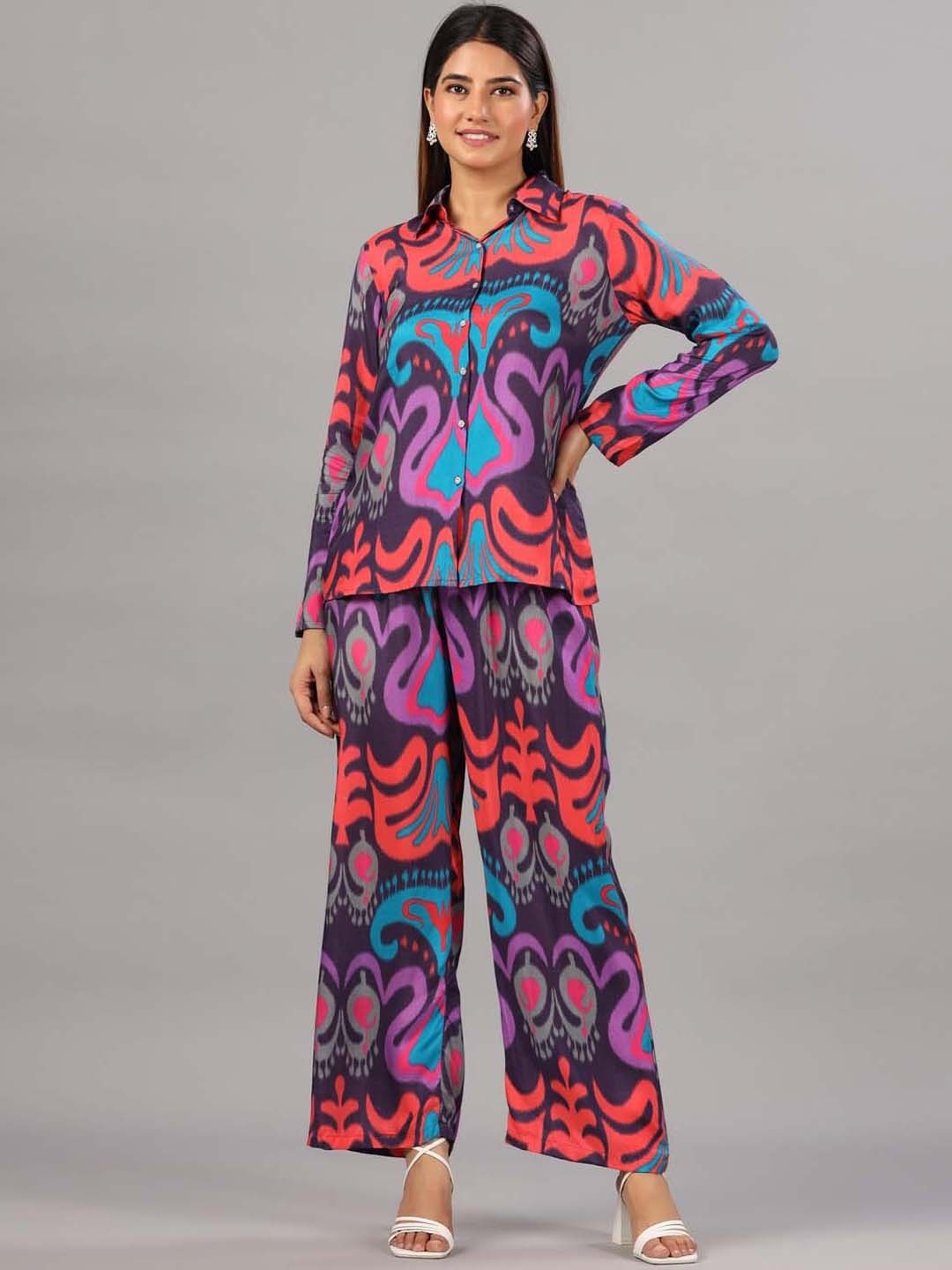 

Meena Bazaar Abstract Printed Casual Shirt with Palazzos, Multi