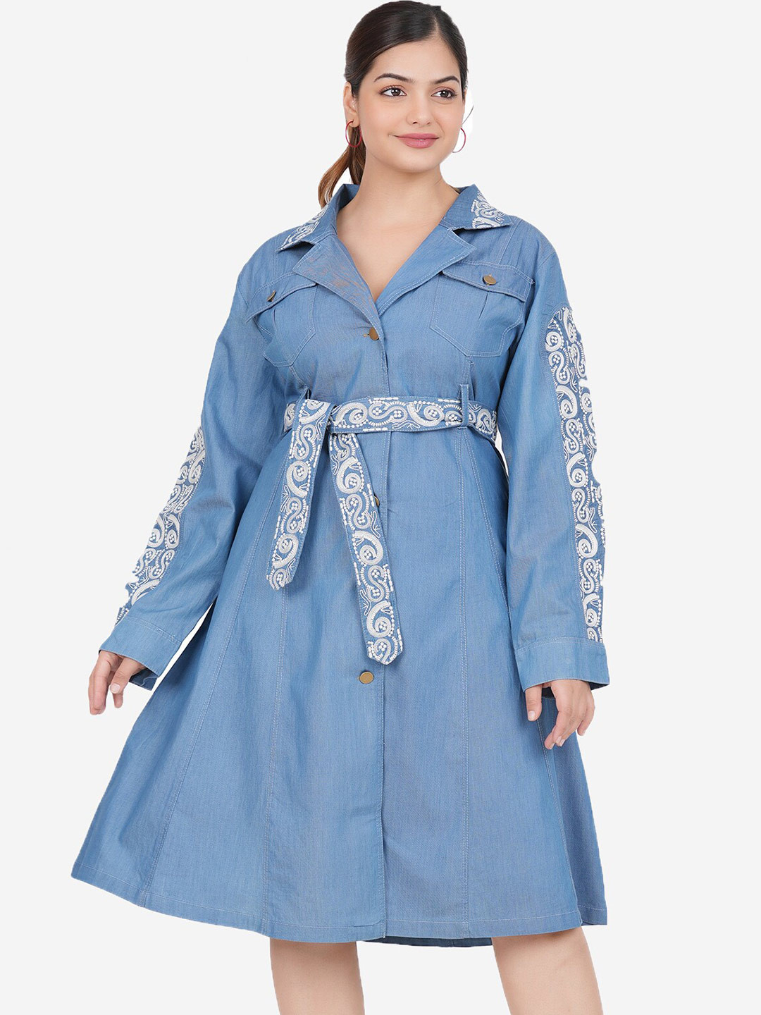 

SUMAVI-FASHION Denim Cotton Shirt Dress, Blue