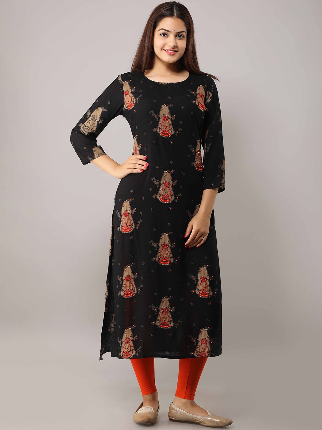 

KALINI Ethnic Motifs Printed Kurta, Black