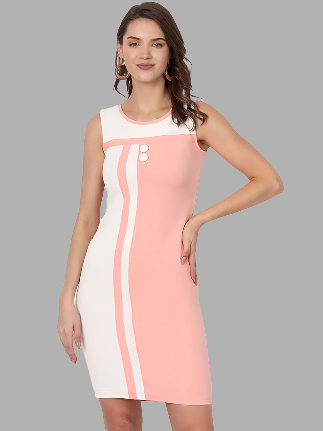 

LEE TEX Colourblocked Sleeveless Bodycon Dress, Peach