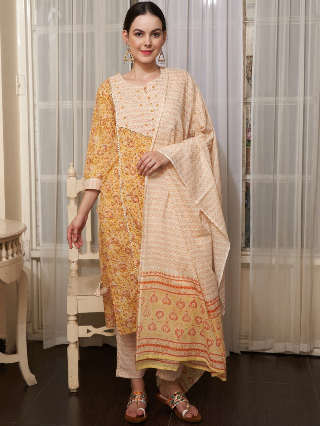 

Sangria Mustard Yellow Regular Kurta with Churidar & With Dupatta