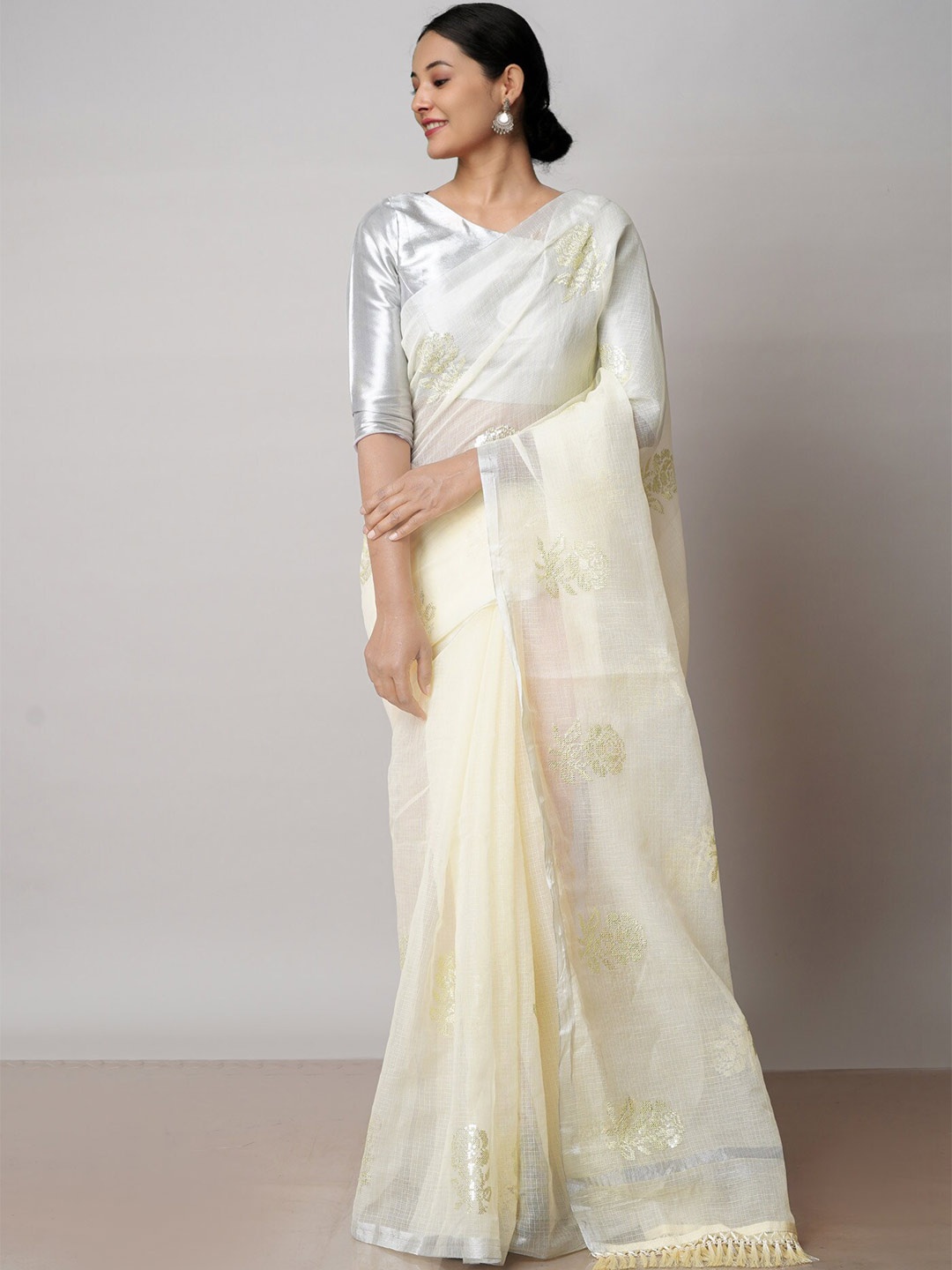 

Unnati Silks Floral Embroidered Pure Cotton Kota Saree, Cream