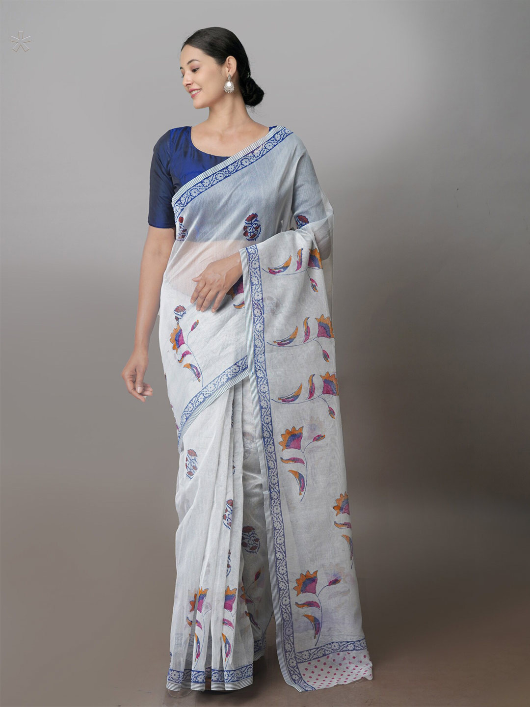 

Unnati Silks Floral Supernet Block Print Saree, Grey
