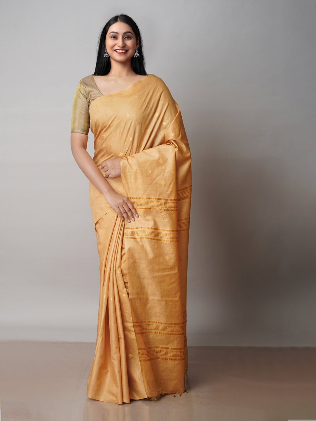 

Unnati Silks Woven Design Zari Silk Cotton Chanderi Saree, Brown