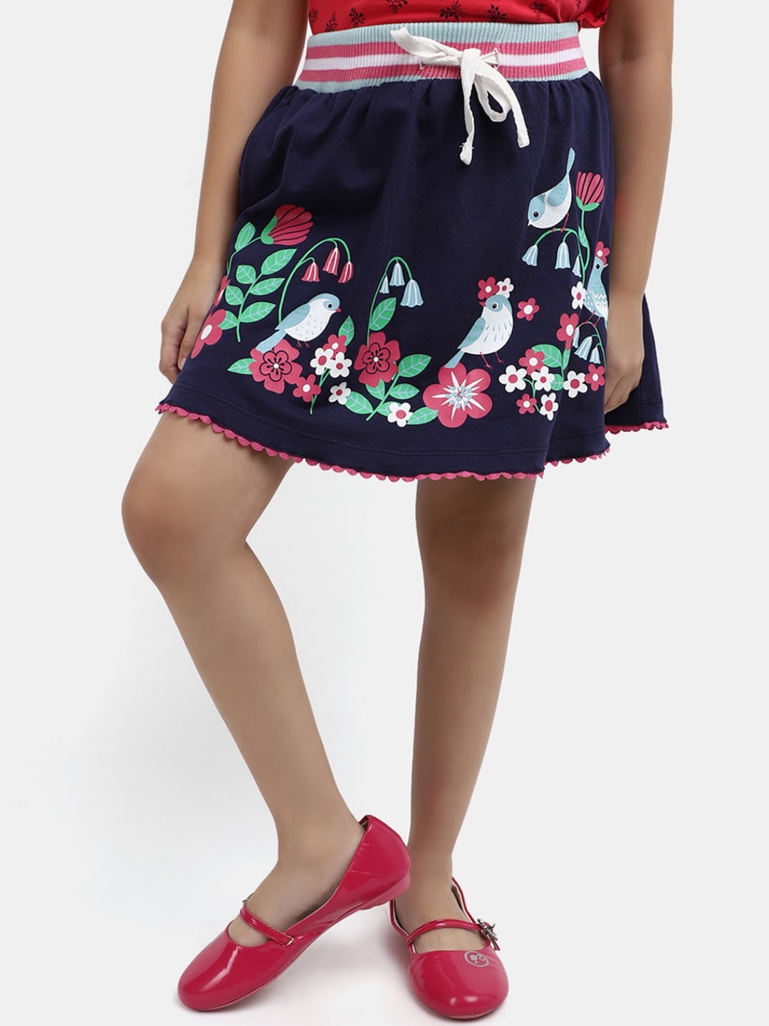 

V-Mart Girl Floral Printed Flared A-Line Skirt, Blue