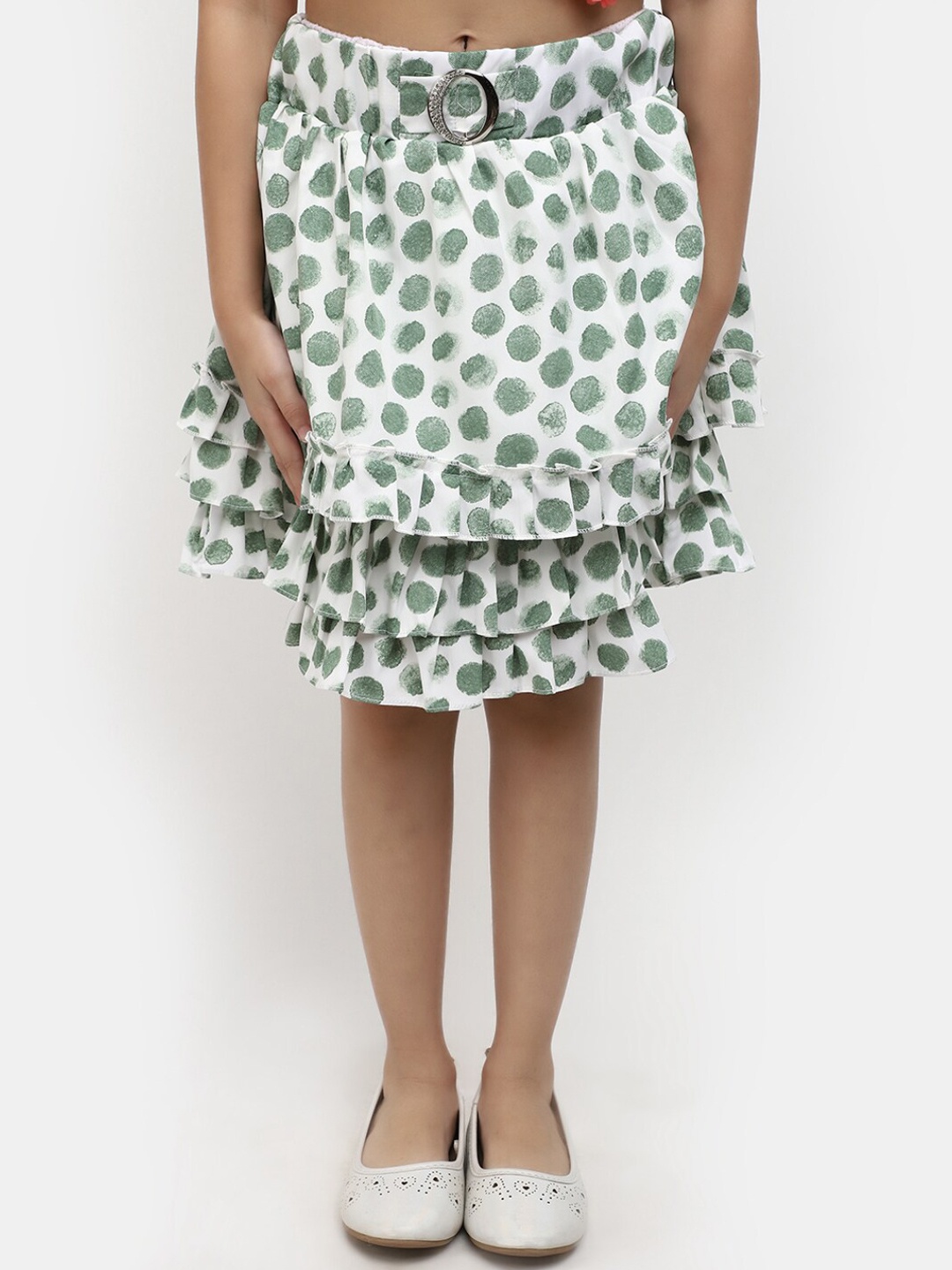 

V-Mart Girls Abstract Printed Layered A-Line Skirt, Green