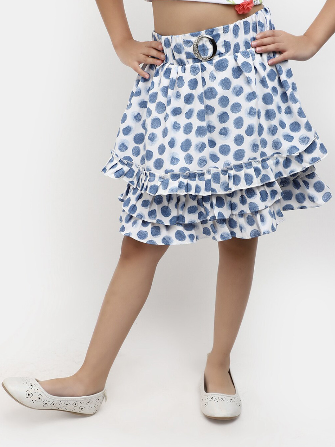

V-Mart Girls Abstract Printed Layered A-Line Skirt, Blue