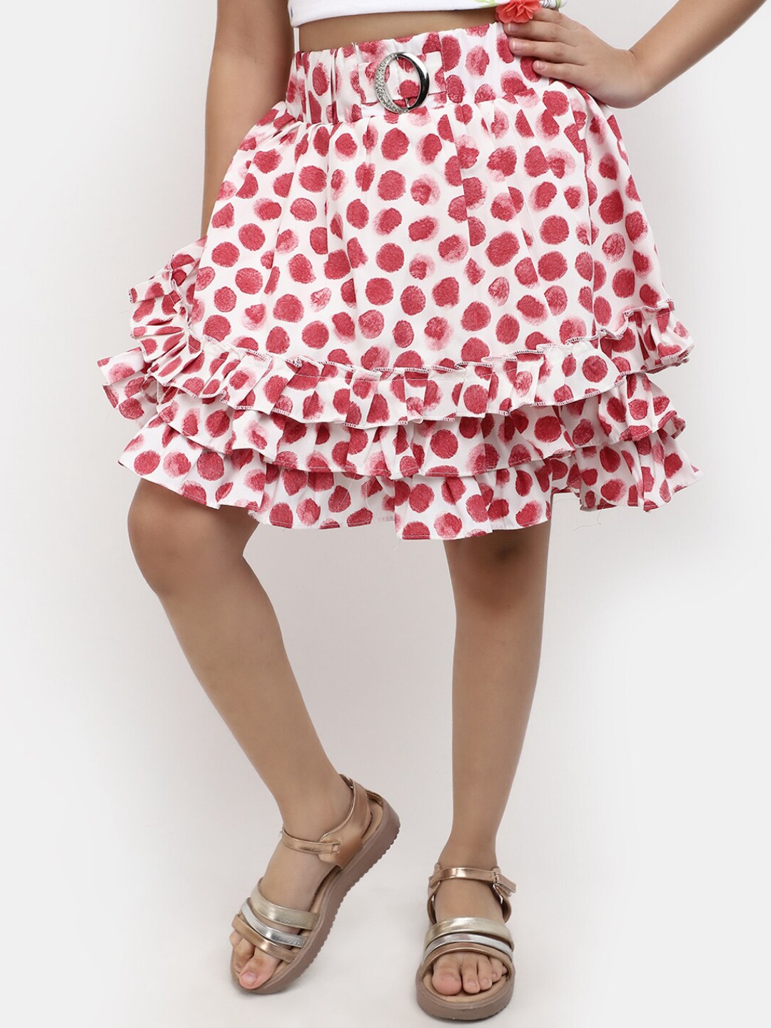

V-Mart Girls Abstract Printed Layered A-Line Skirt, Pink