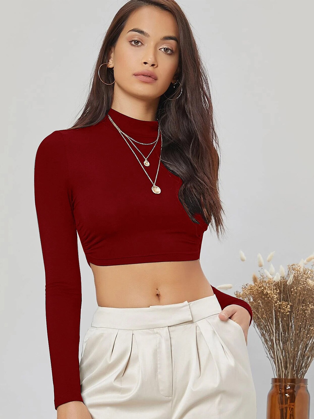 

RAJOVATI Cotton Styled Back Crop Top, Maroon