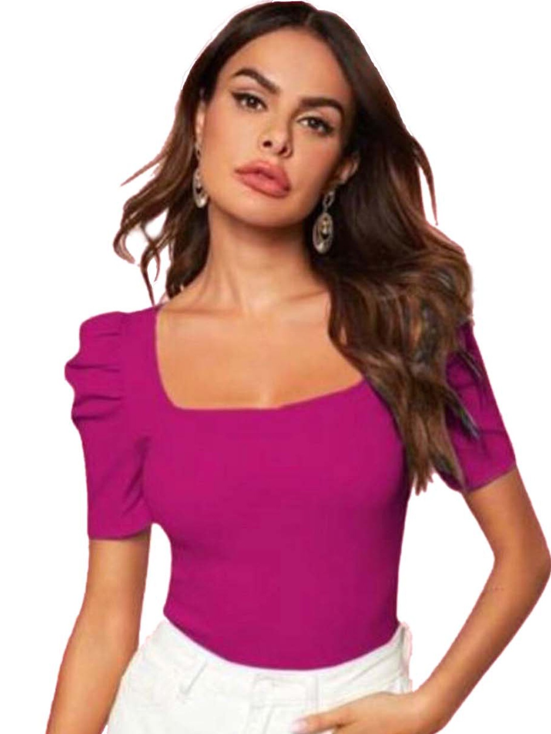 

RAJOVATI Puff Sleeve Fitted Cotton Top, Pink