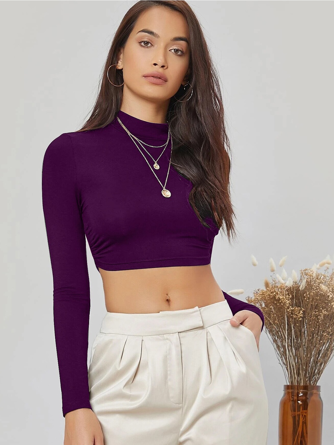 

RAJOVATI Cotton Styled Back Crop Top, Purple