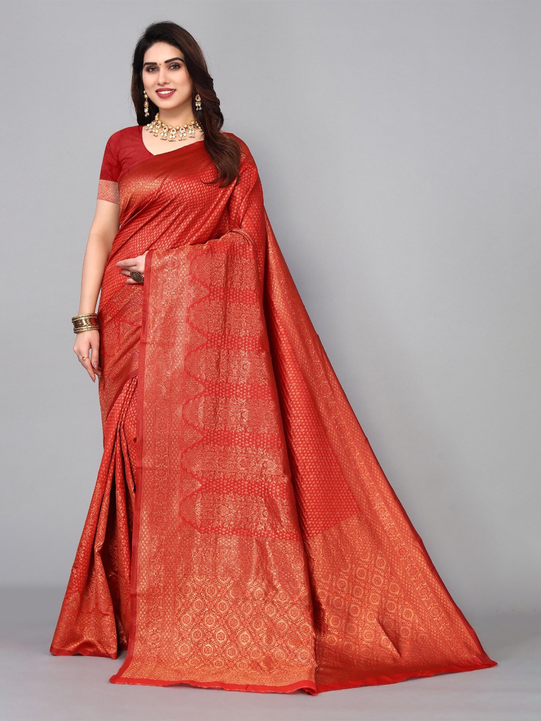 

DIVASTRI Woven Design Zari Silk Cotton Banarasi Saree, Red