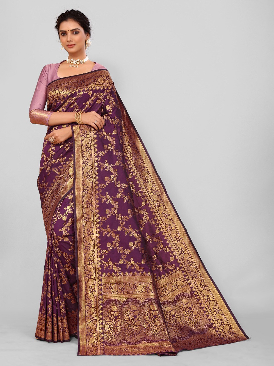 

DIVASTRI Ethnic Motifs Woven Design Zari Silk Cotton Banarasi Saree, Magenta