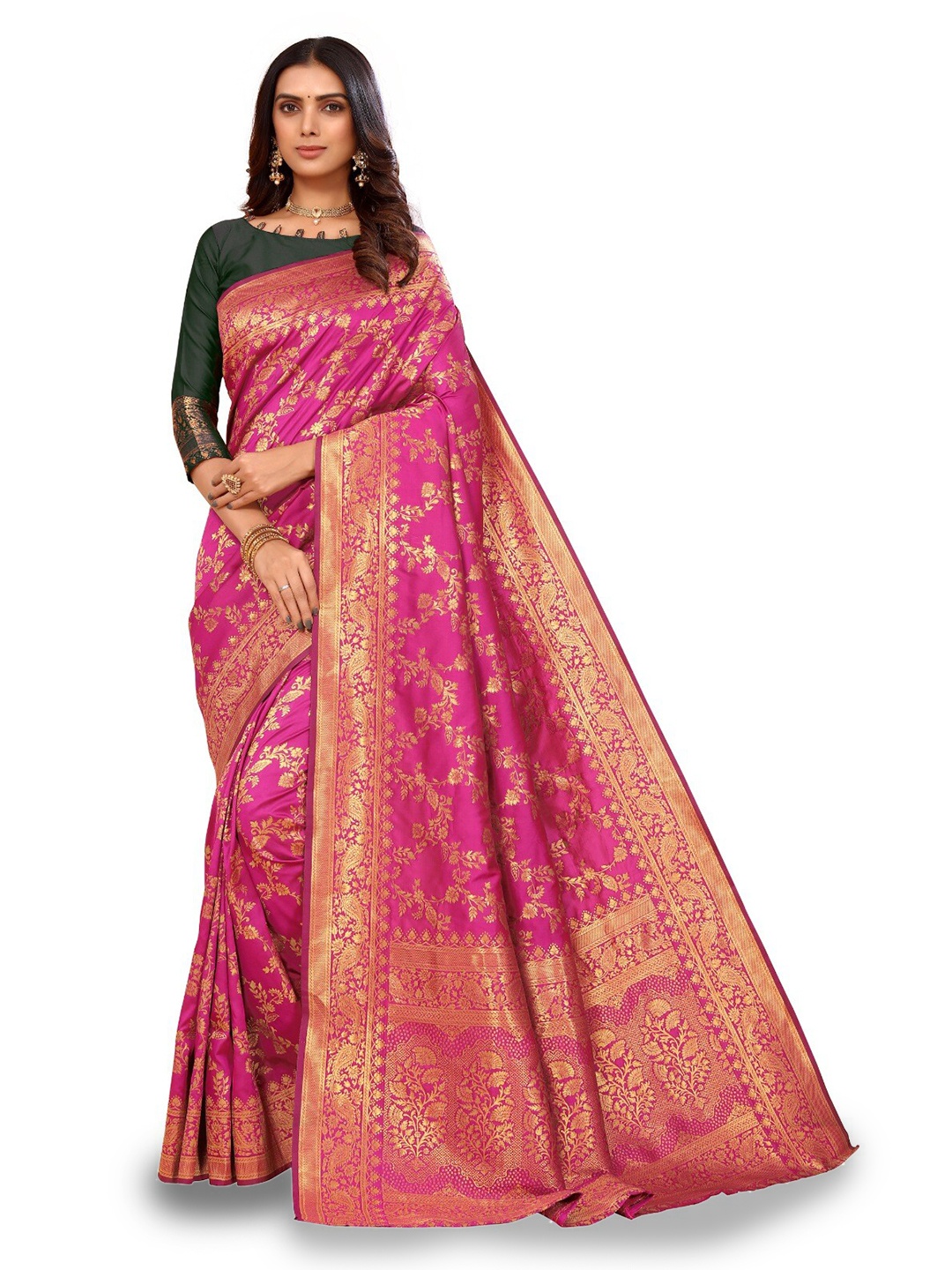 

DIVASTRI Woven Design Zari Silk Cotton Banarasi Saree, Pink