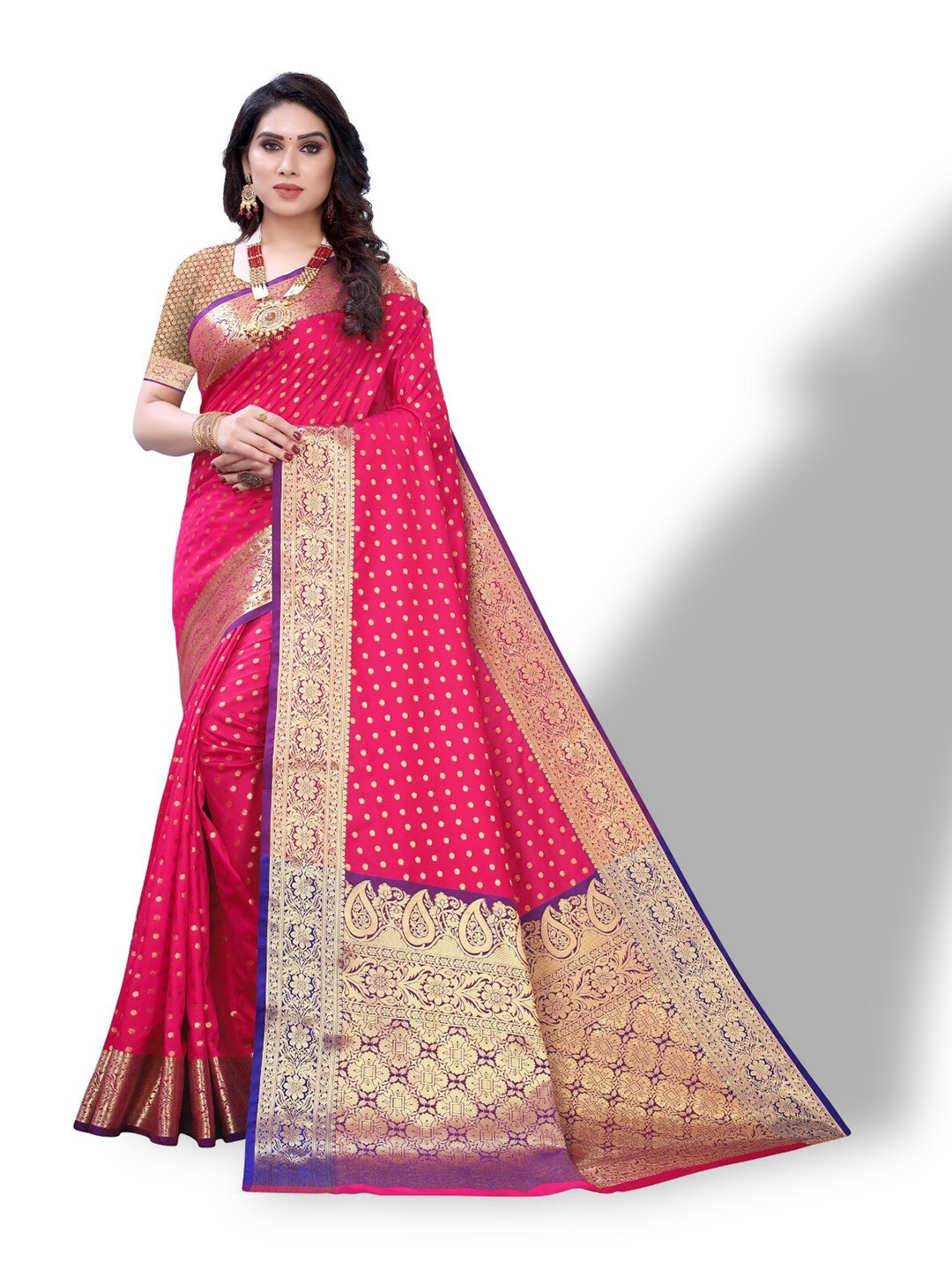 

DIVASTRI Ethnic Motifs Zari Silk Cotton Banarasi Saree, Pink