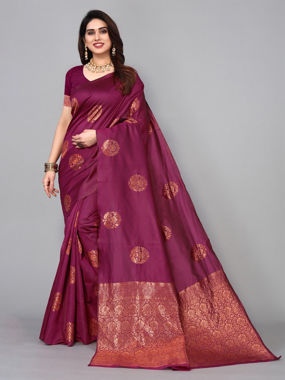 

DIVASTRI Floral Woven Design Zari Cotton Silk Banarasi Saree, Magenta