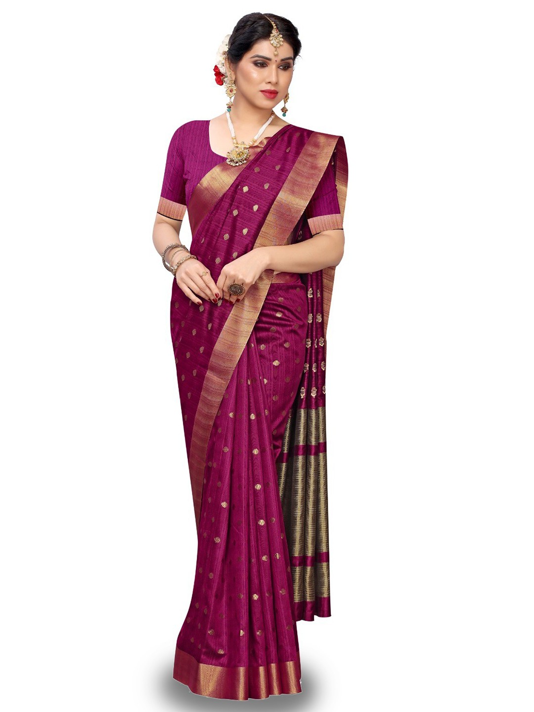 

DIVASTRI Ethnic Motif Woven Design Zari Silk Cotton Banarasi Saree, Purple