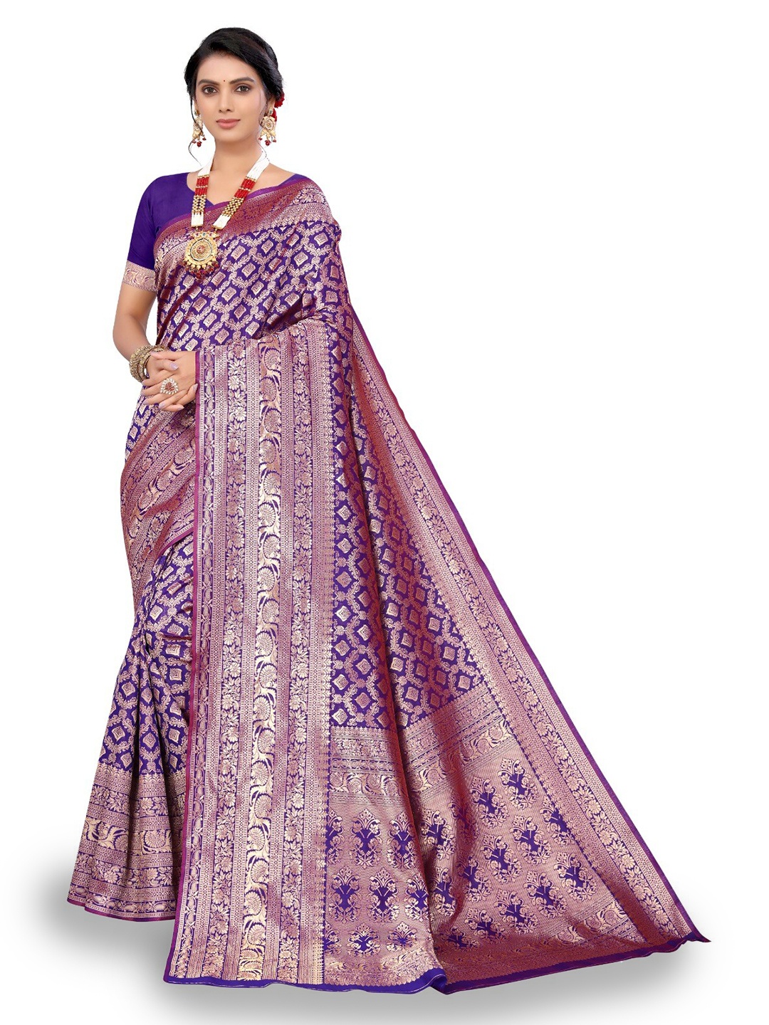 

DIVASTRI Ethnic Motif Woven Design Zari Silk Cotton Banarasi Saree, Blue
