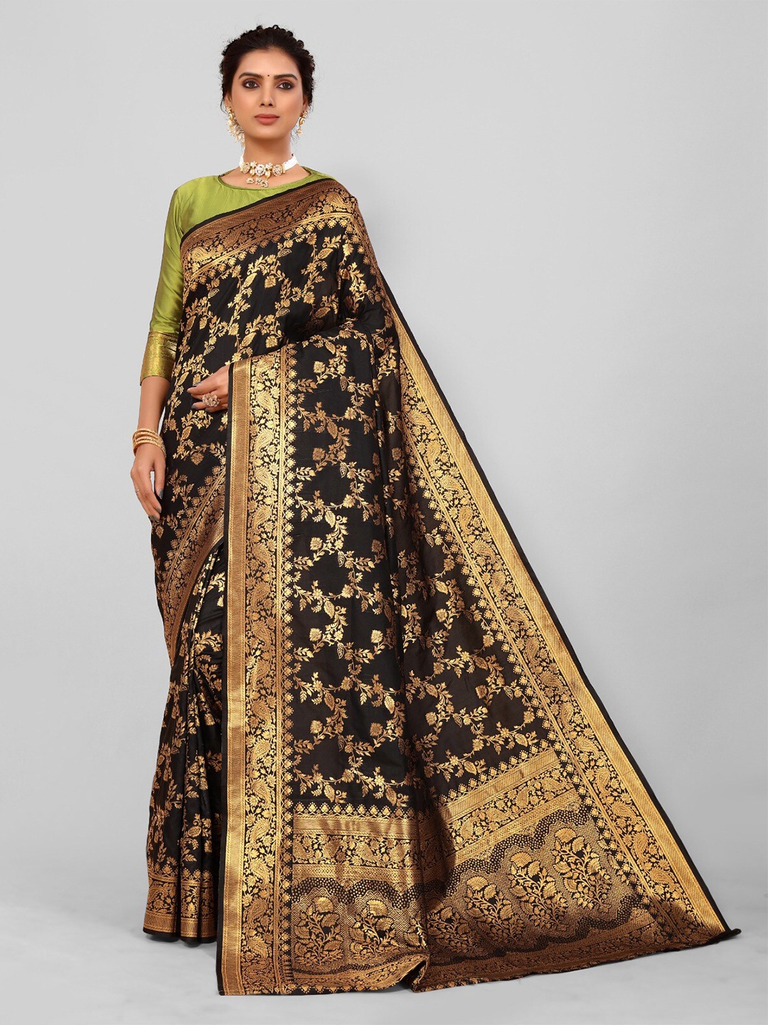 

DIVASTRI Woven Design Zari Silk Cotton Banarasi Saree, Black