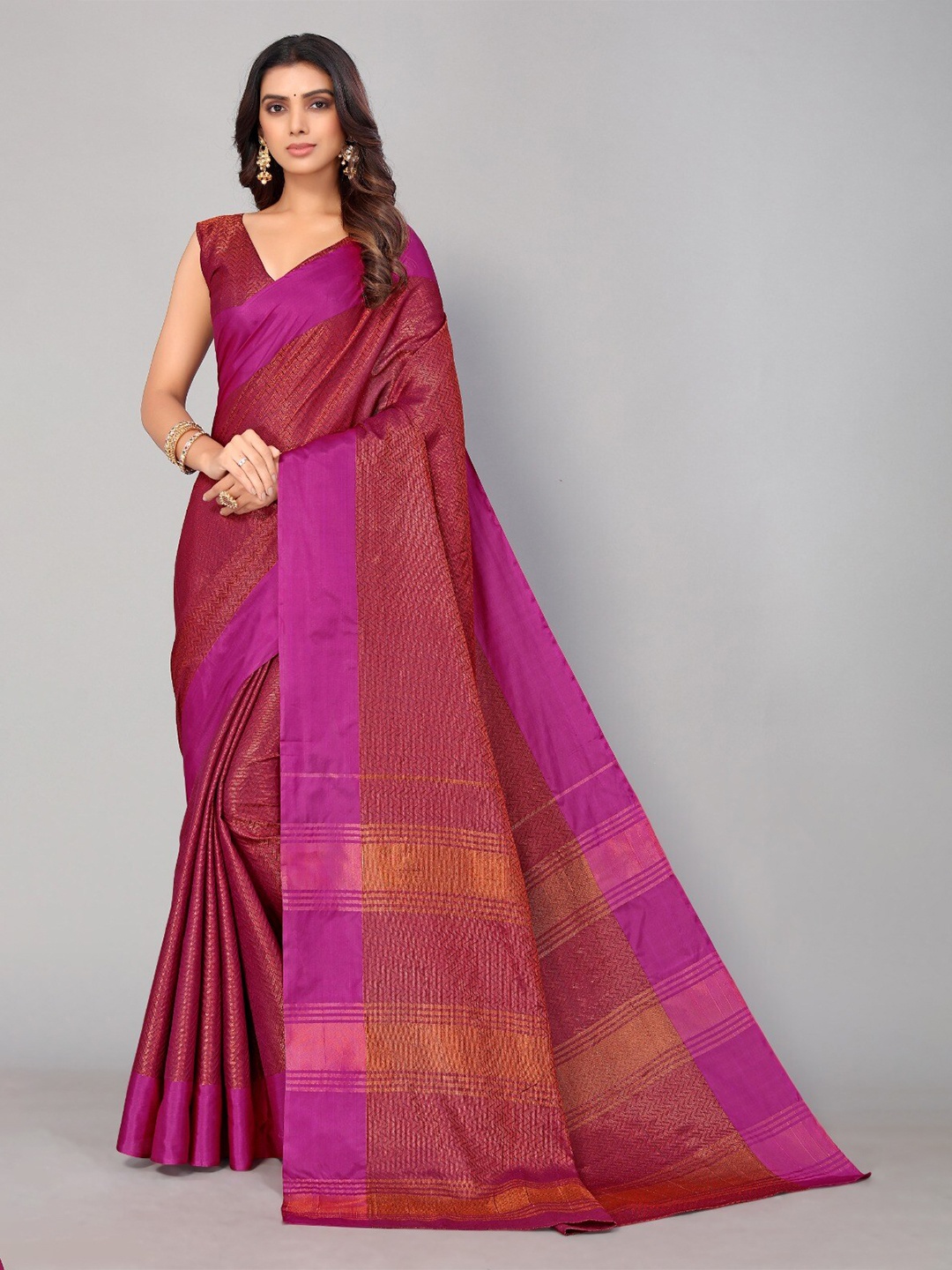

DIVASTRI Ethnic Motifs Woven Design Zari Silk Cotton Saree, Purple