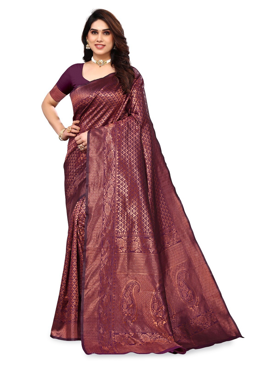 

DIVASTRI Woven Design Zari Silk Cotton Banarasi Saree, Magenta