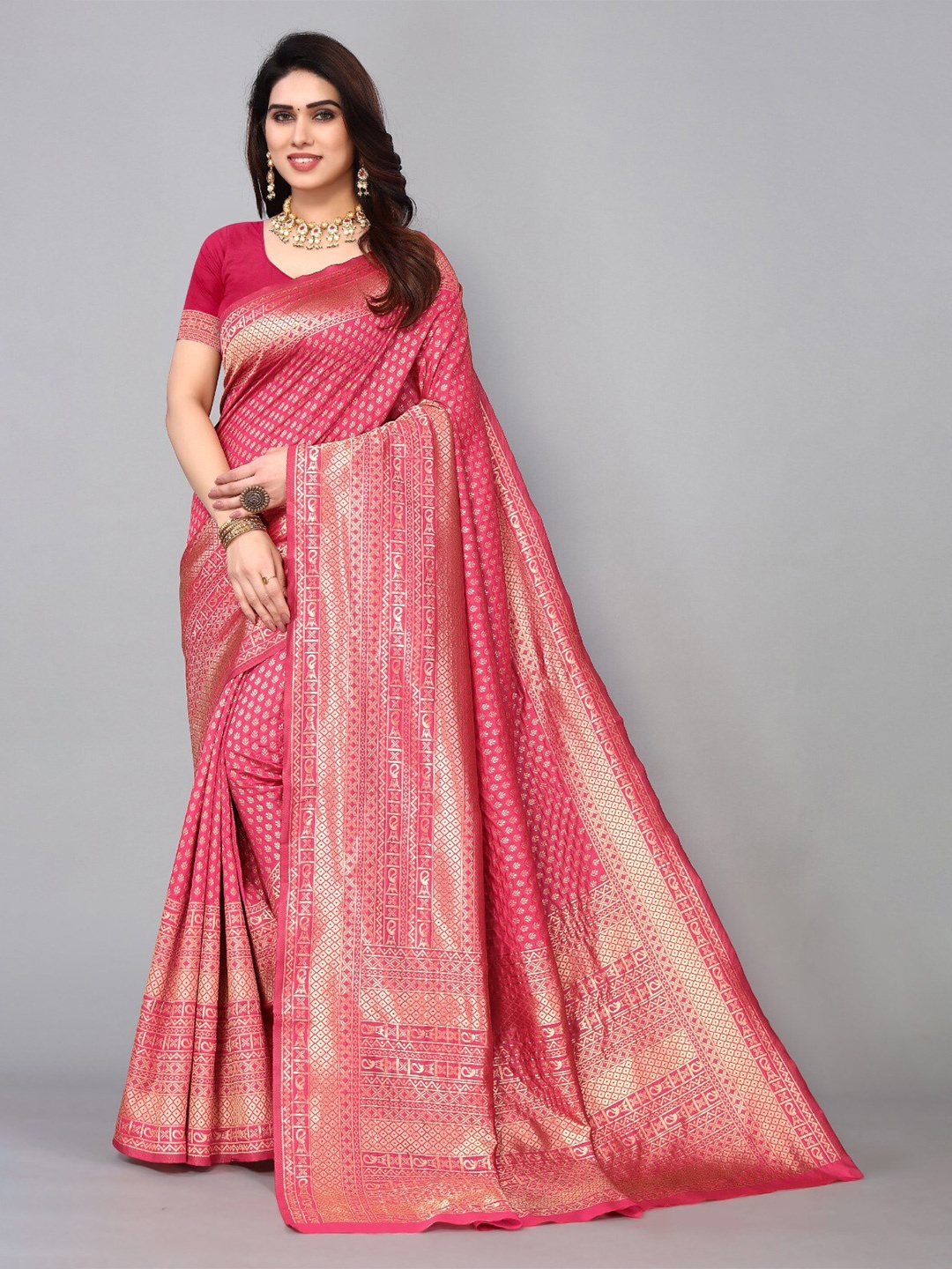 

DIVASTRI Ethnic Motifs Woven Design Zari Silk Cotton Banarasi Saree, Peach