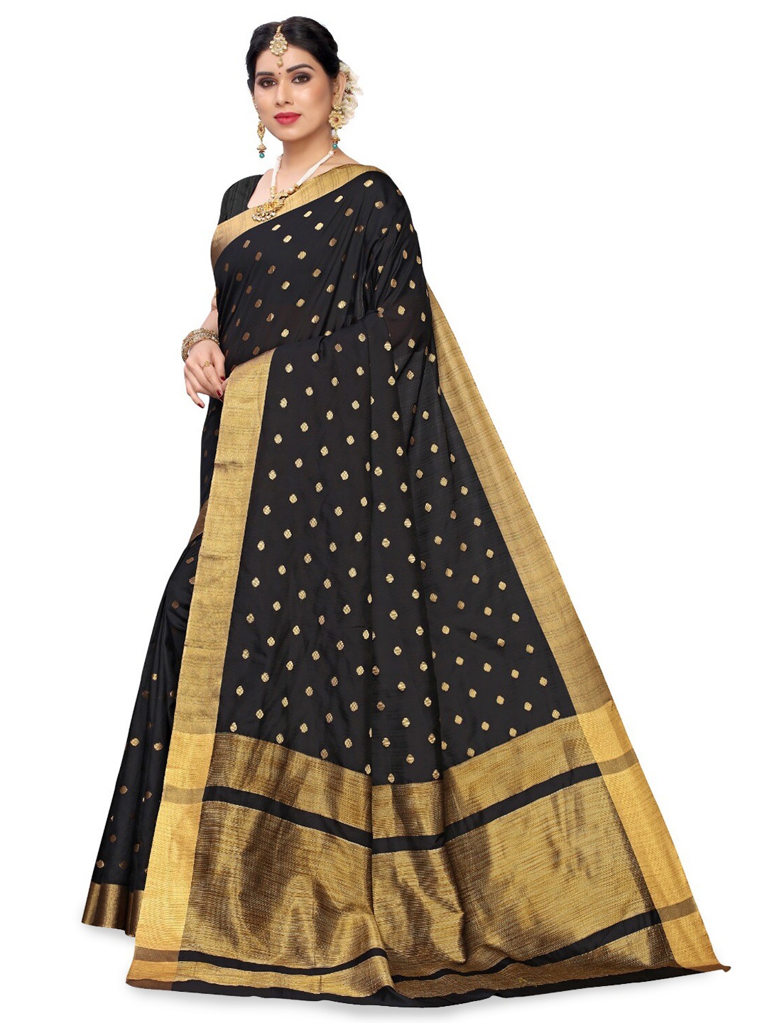 

DIVASTRI Woven Design Zari Silk Cotton Banarasi Saree, Black