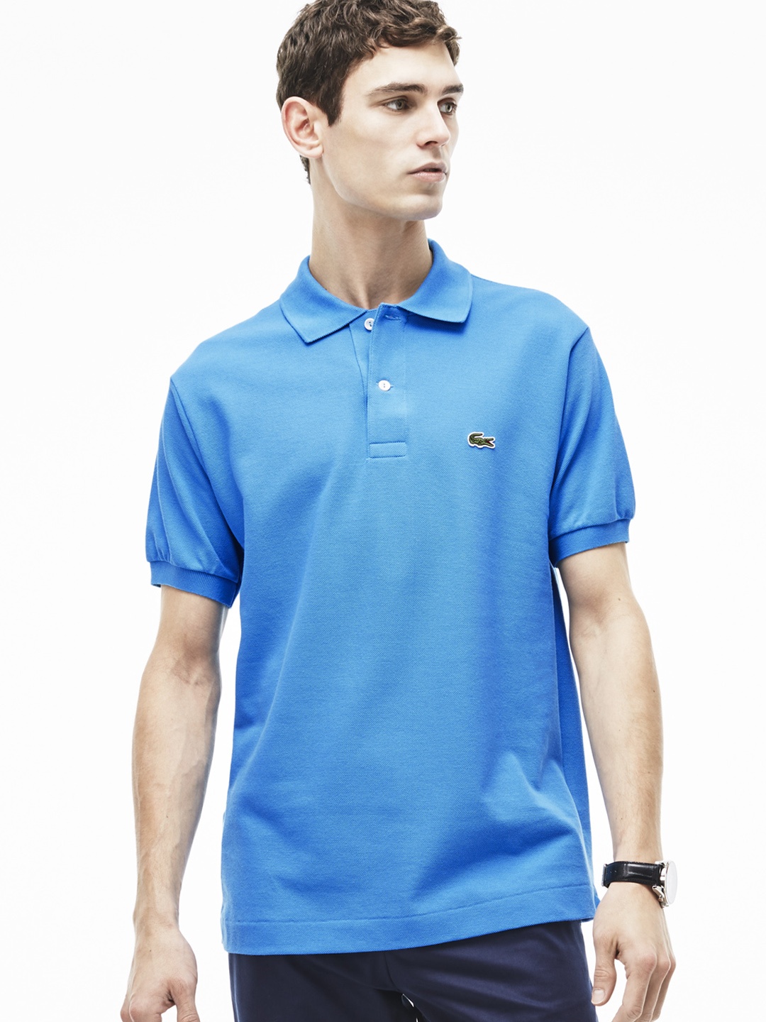 

Lacoste Men Turquoise Blue Solid Polo Collar T-shirt