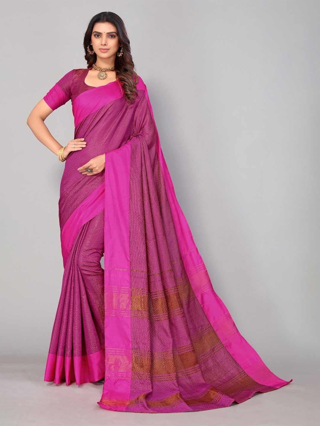 

DIVASTRI Ethnic Motif Woven Design Zari Silk Cotton Saree, Pink