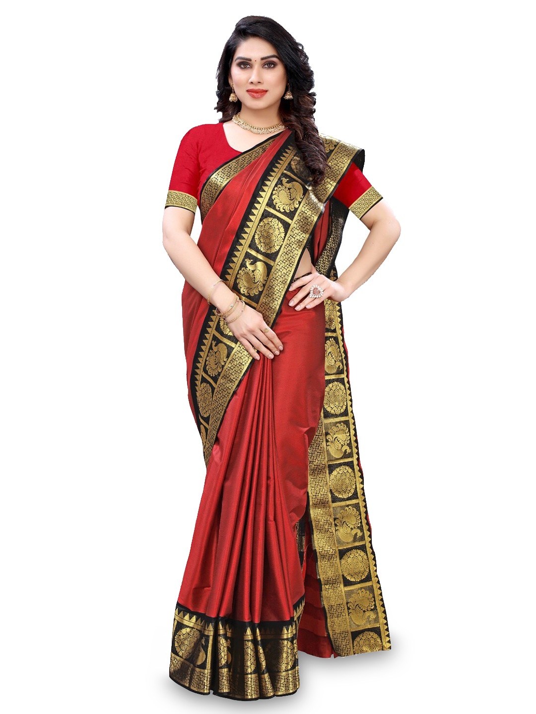 

DIVASTRI Zari Silk Cotton Banarasi Saree, Red