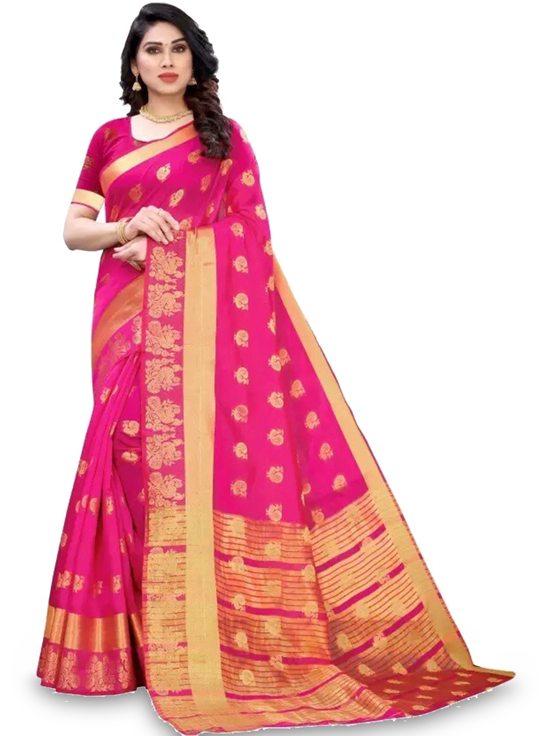 

DIVASTRI Ethnic Motifs Woven Design Zari Cotton Silk Saree, Pink