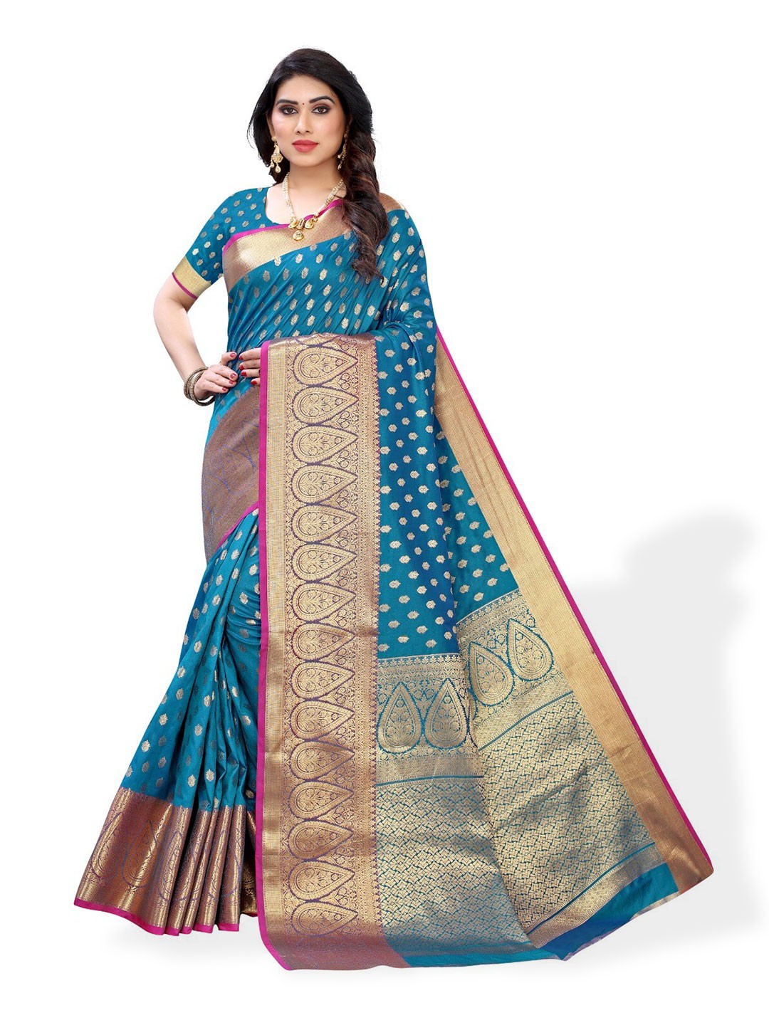 

DIVASTRI Ethnic Woven Design Zari Silk Cotton Banarasi Saree, Blue