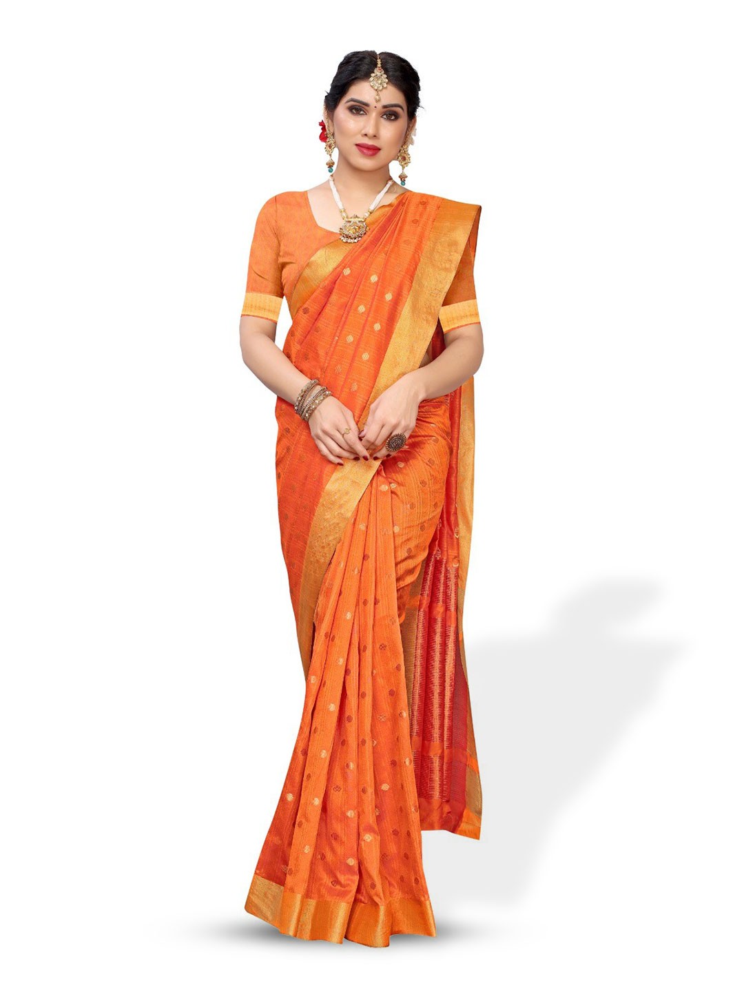

DIVASTRI Ethnic Woven Design Zari Silk Cotton Banarasi Saree, Orange