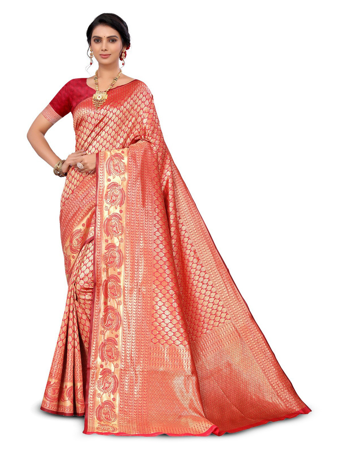 

DIVASTRI Floral Woven Design Zari Silk Cotton Banarasi Saree, Pink