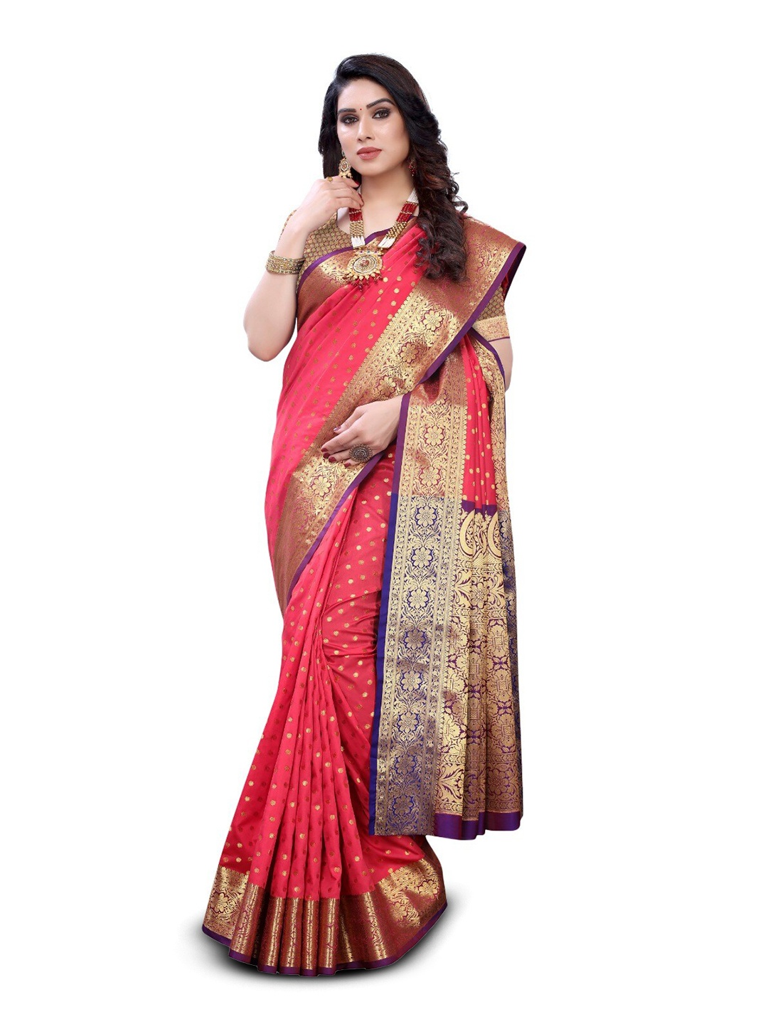 

DIVASTRI Ethnic Woven Design Zari Silk Cotton Banarasi Saree, Pink