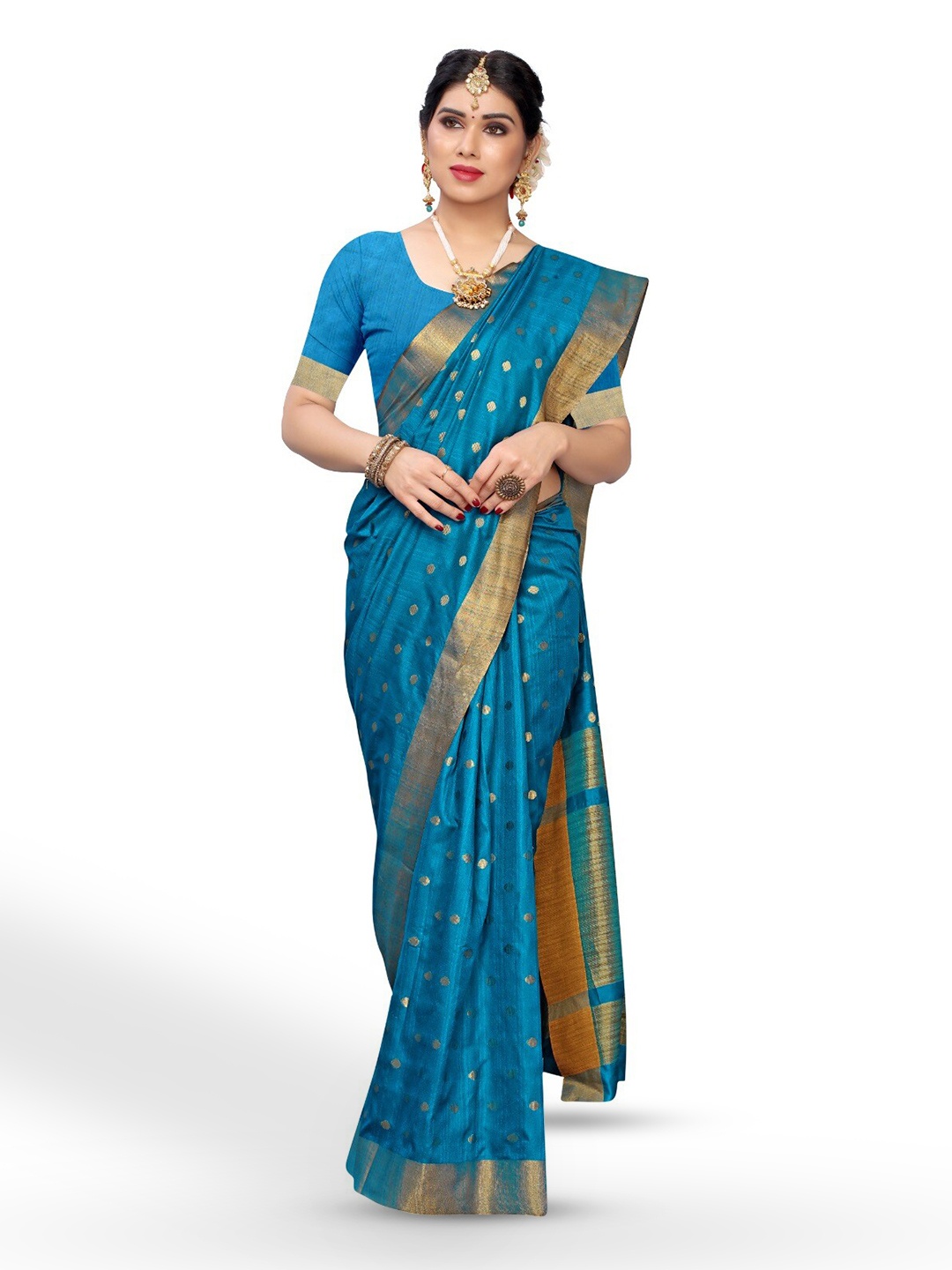 

DIVASTRI Ethnic Motif Woven Design Zari Silk Cotton Banarasi Saree, Blue