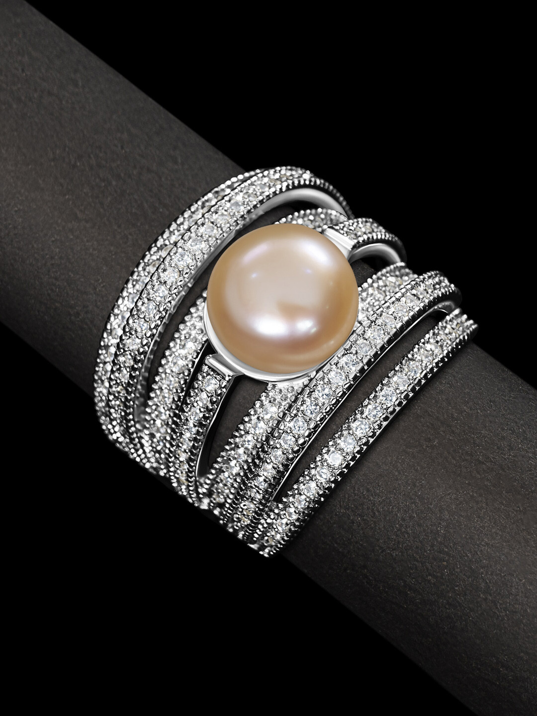 

anore Platinum-Plated & AAA+ Zircon & Pearl Studded Finger Ring, Silver