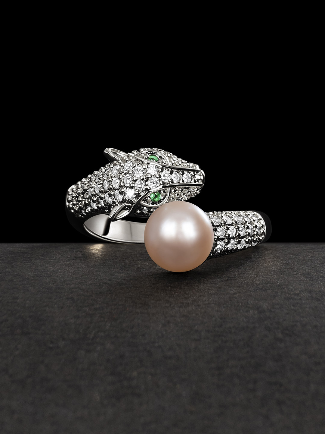 

anore Platinum-Plated AAA+ Zircon & Beads Studded Adjustable Finger Ring, Silver
