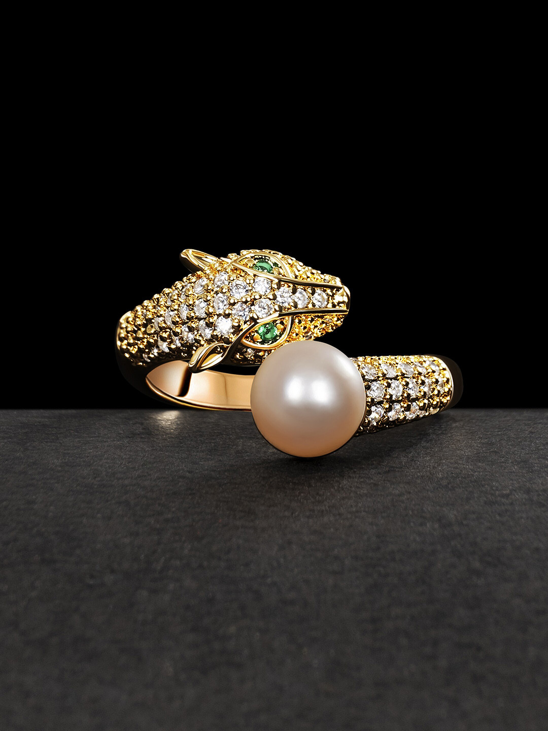 

anore Gold-Plated AAA+ Zircon & Beads Studded Adjustable Finger Ring