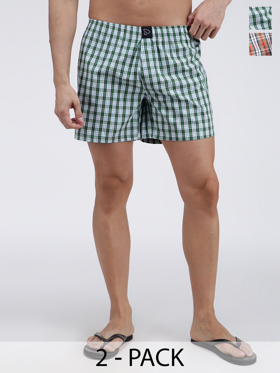 

SPORTO Men Pack Of 2 Checked Mid-Rise Cotton Boxers SP-BOX-509-ECORCK-DGBCK-M-2P, Green