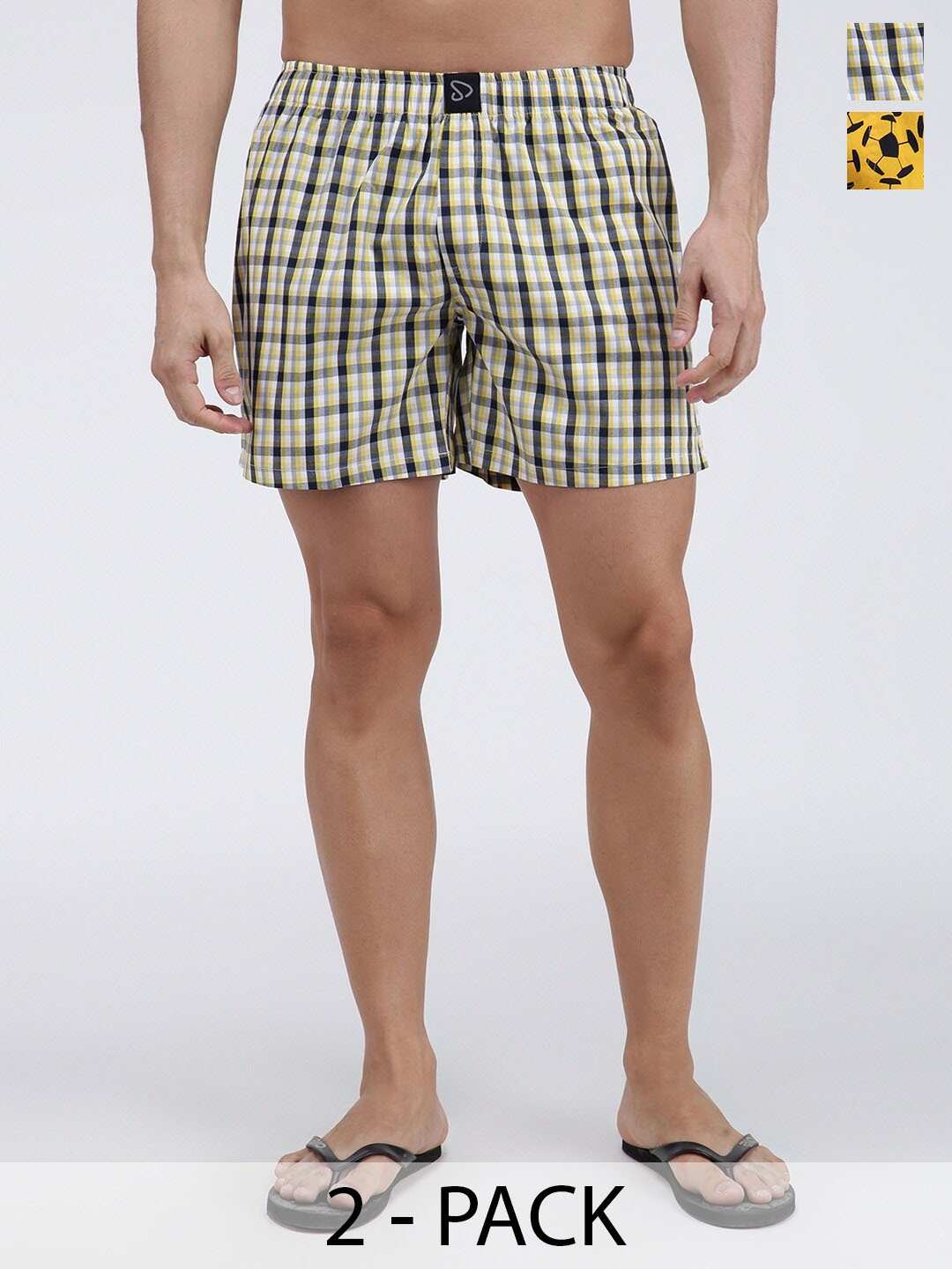 

SPORTO Men Pack Of 2 Printed Mid-Rise Cotton Boxers SP-BOX-509-ECFBY-YNYCK-XL-2P, Yellow