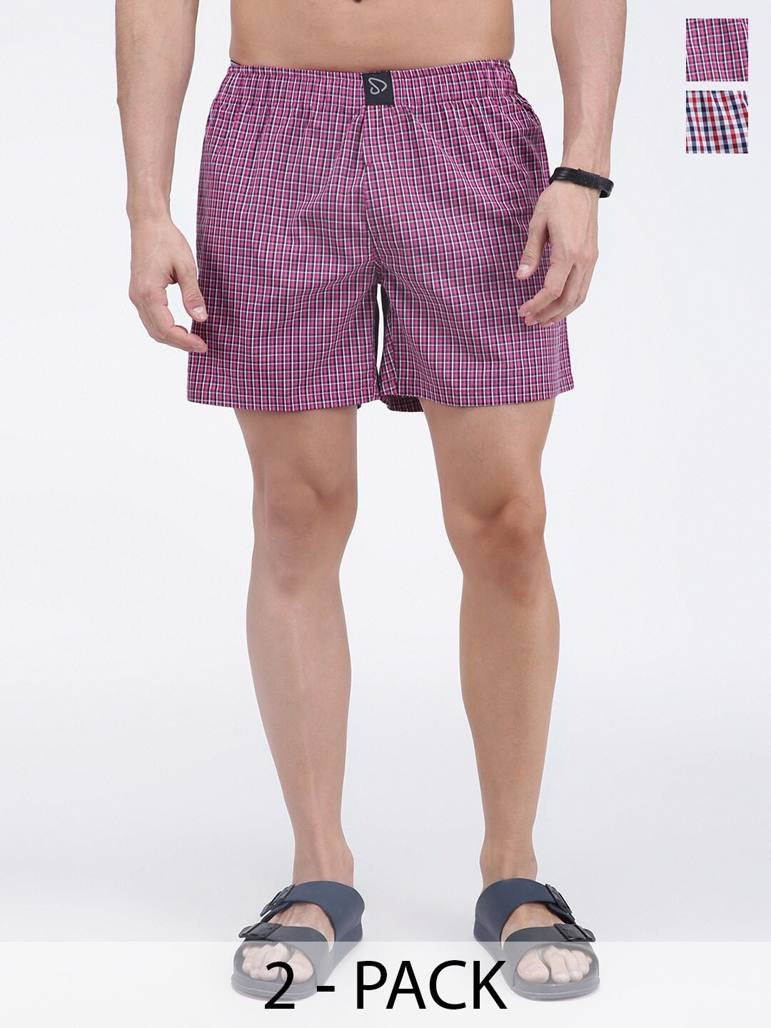 

SPORTO Men Pack Of 2 Checked Mid-Rise Cotton Boxers SP-BOX-509-ECPBLCK-RNYCK-M, Purple