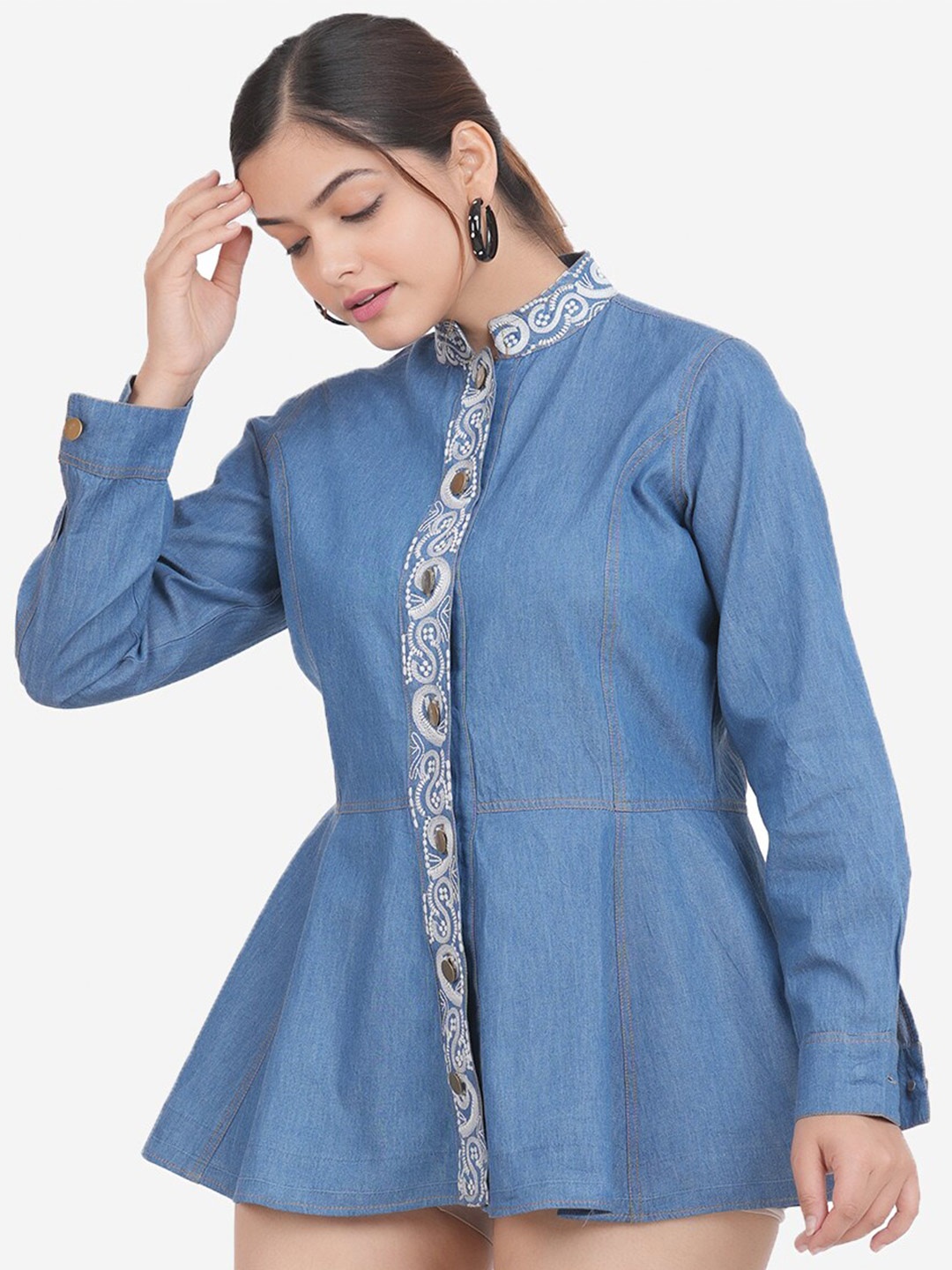 

SUMAVI-FASHION Denim Cotton Shirt Mini Dress, Blue