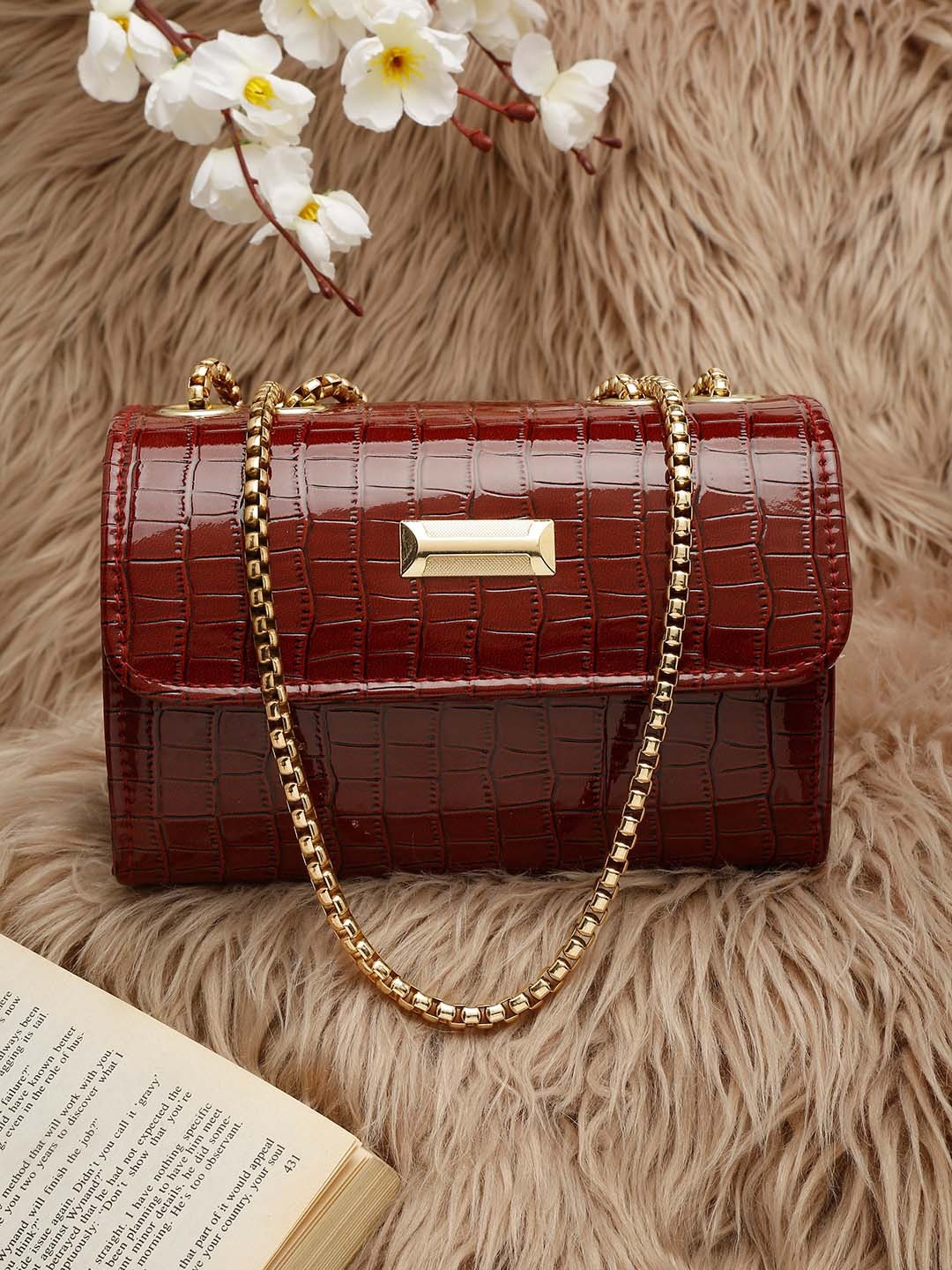 

DressBerry Maroon Structured Sling Bag with Quilted