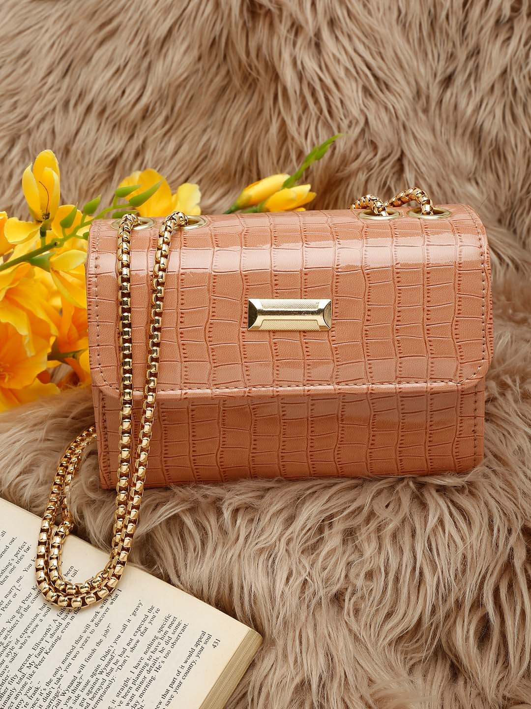 

DressBerry Tan Textured Structured Sling Bag