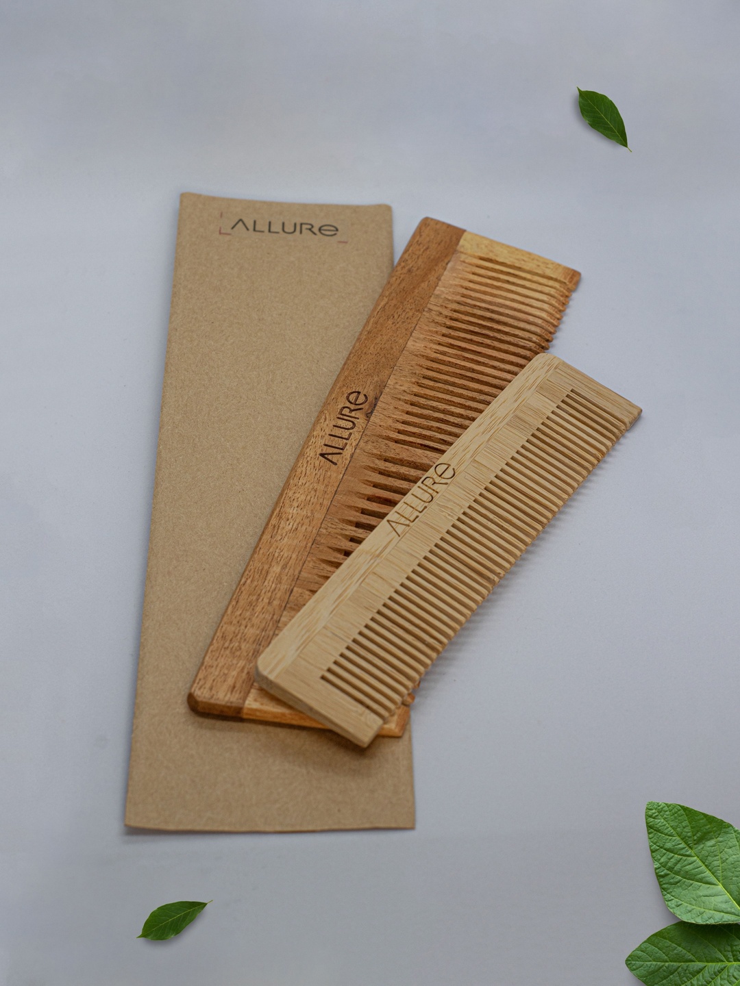 

ALLURE Set Of 2 Neem Wooden Combs, Beige